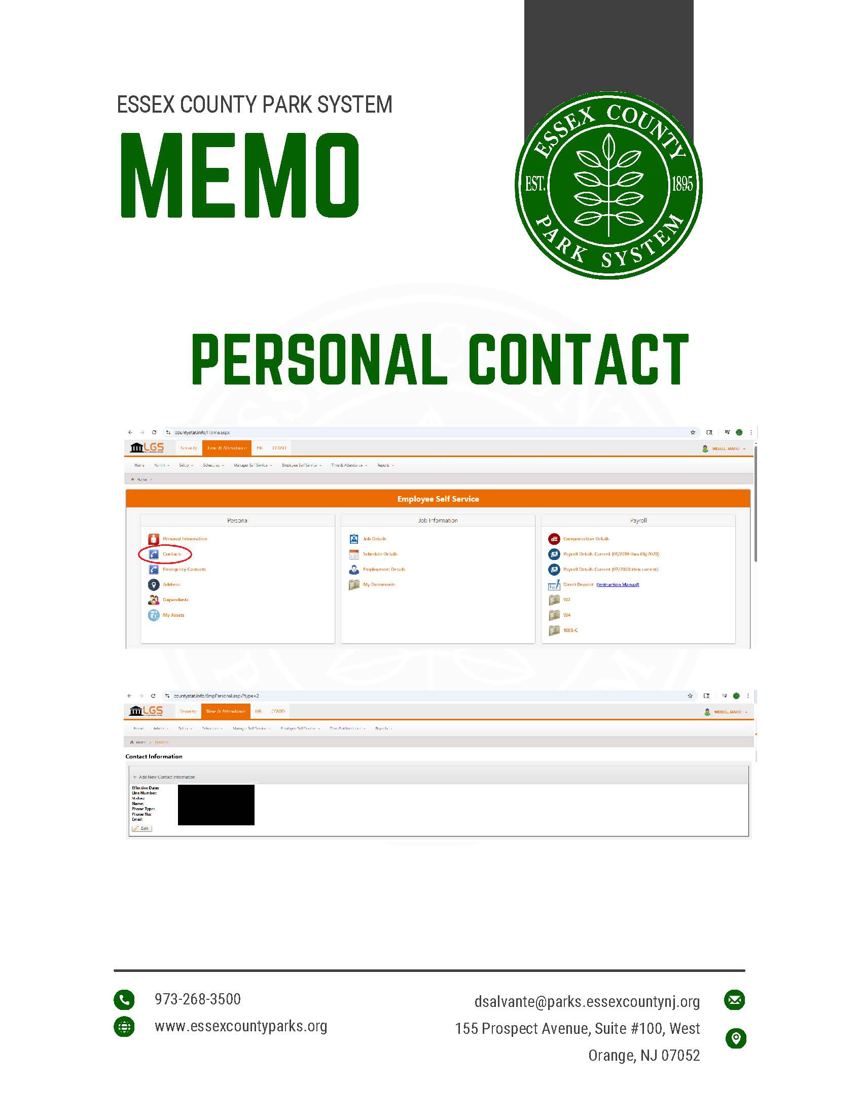 Parks Contact Info Memo