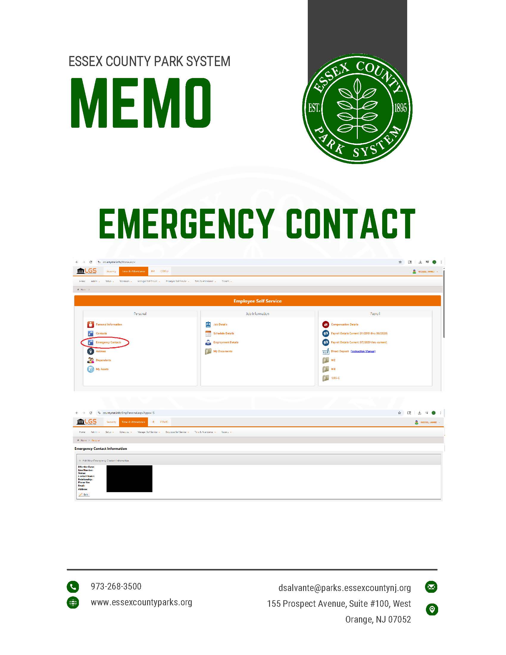 Parks Contact Info Memo