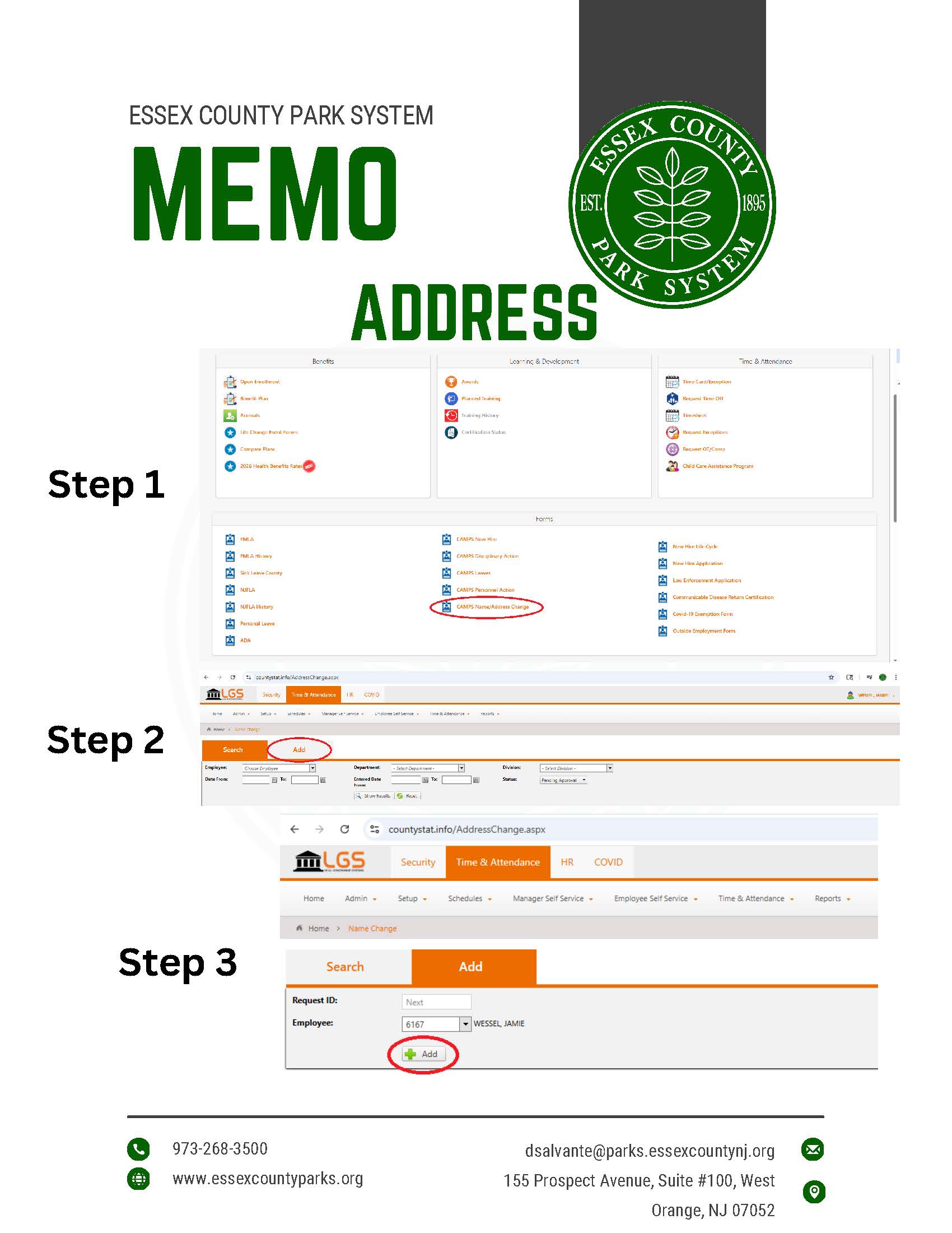 Parks Contact Info Memo